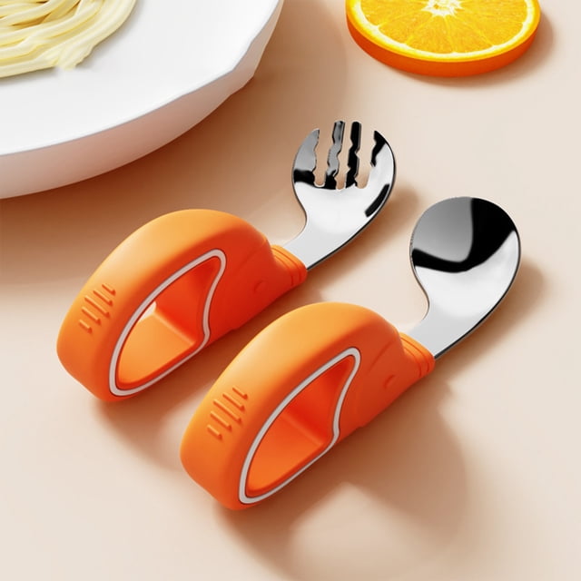 Stainless Steel Training Spoon and Fork Set for Toddlers Learning Self Feeding
