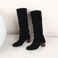 thumbnail image 4 of Women's Winter Thick High Heel Pointed Sleeve High Tube Suede Boots In Solid Color, 4 of 9