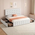 thumbnail image 4 of Cadre de Lit avec 4 Tiroirs de Rangement et Tête de Lit Réglable, Base de Matelas Rembourrée en Lin Doux pour la Peau, Aucun Sommier Requis, 4 of 9