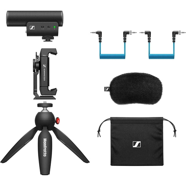 Sennheiser Professional MKE 400 + Mobile Kit, Directional On-Camera Microphone with Smartphone Clamp & Manfrotto PIXI Mini Tripod
