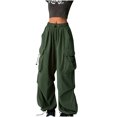 thumbnail image 1 of Timegard Cargo Pants for Women Elastic High Waisted Drawstring Baggy Streetwear Trousers with Pockets, 1 of 1