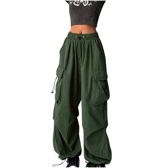 Cameland Teen Girls Cargo Pants With Pockets Parachute Pants For Women Y2K Baggy Drawstring Streetwear Trendy Pants