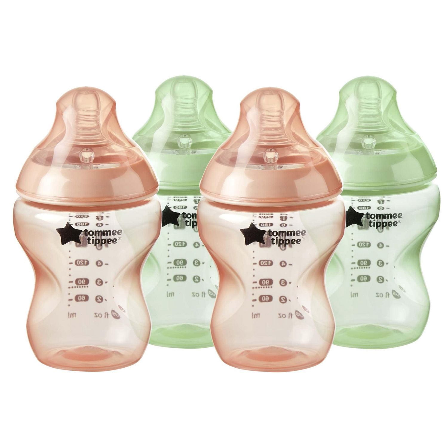 Tommee Tippee Closer to Nature Baby Bottles, Breast-Like Nipples with Anti-Colic Valve, 4x9oz Bottles