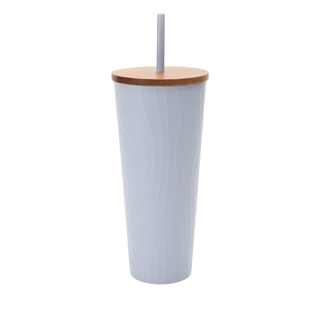 Mainstays Gobelet Tourbillon Bleu en PET Recyclé Tumbler 32 oz, un Grand Contenant Cylindrique pour Boissons avec texture Tourbillon Bleu Solide en PET Recyclé, Doté d'Un Couvercle en Bois Naturel, d'Un Joint en silicone pour une Étanchéité Sécurisée et d'Une Paille en Polypropylène Réutilisable, Idéal pour le Rangement de Boissons Écoresponsable.
