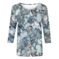 thumbnail image 5 of Hauts d'Été pour Femmes Mode T-shirt Ample Imprimé Blouse à Manches 3/4 Col Rond Hauts Décontractés Blouses pour Femmes Été en Liquidation, 5 of 5