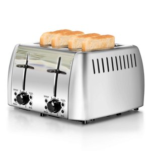 prepAmeal Toaster 4 Slice Stainless Steel Bagel Toaster Extra Wide Slots with 6 Browning Setting, Bagel/Reheat/Defrost/Cancel Function for Toasting Bread, Bagels and Waf