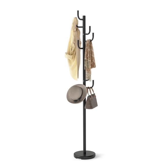 Costway Metal Coat Rack Hat Stand Tree Hanger Hall Umbrella Holder Hooks Black
