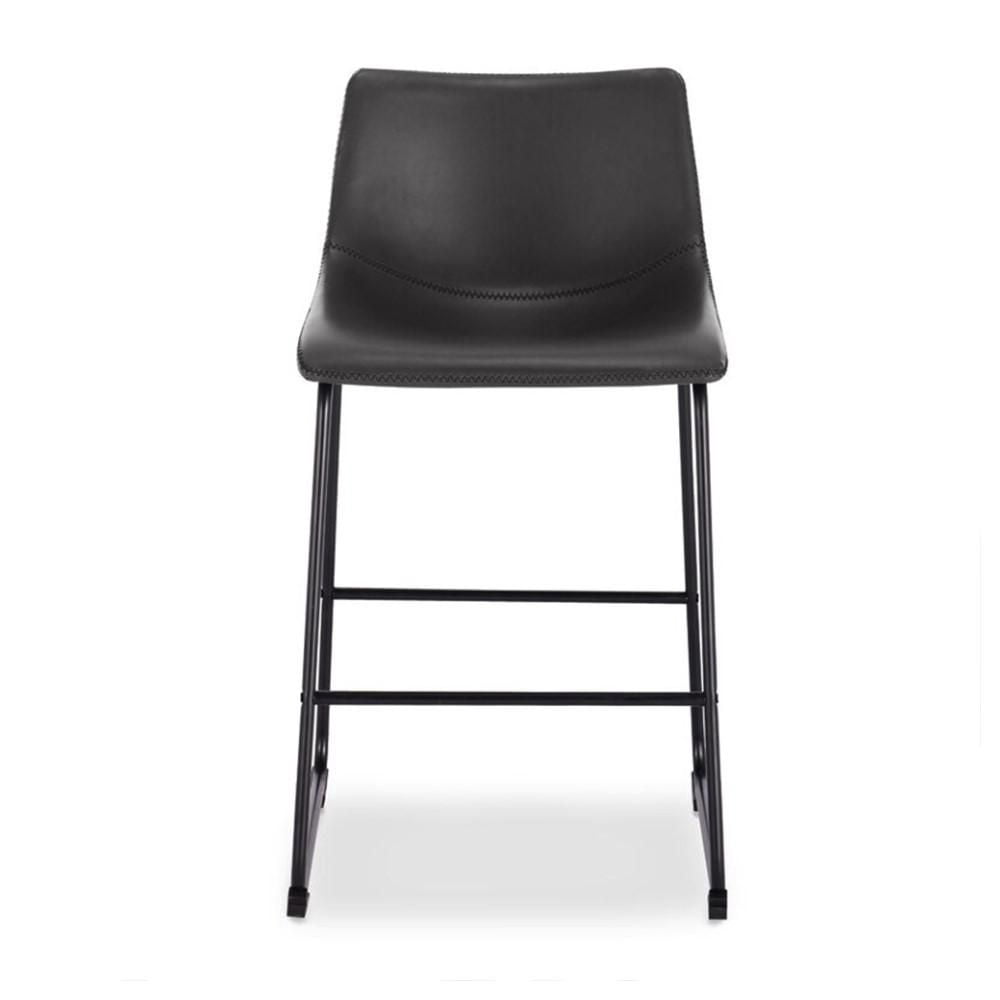Tabouret Landon Plata Import avec cuir PU et cadre en acier enduit de poudre noir mat, ensemble de 4 pour salle à manger