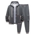 thumbnail image 1 of DHFJKG Mens Tracksuit 2 Piece Set Hoodie Button Front Baseball Jacket With Drawstring Ankle-Tied Pants Athleisure Sportswear Soft Outfit, 1 of 7