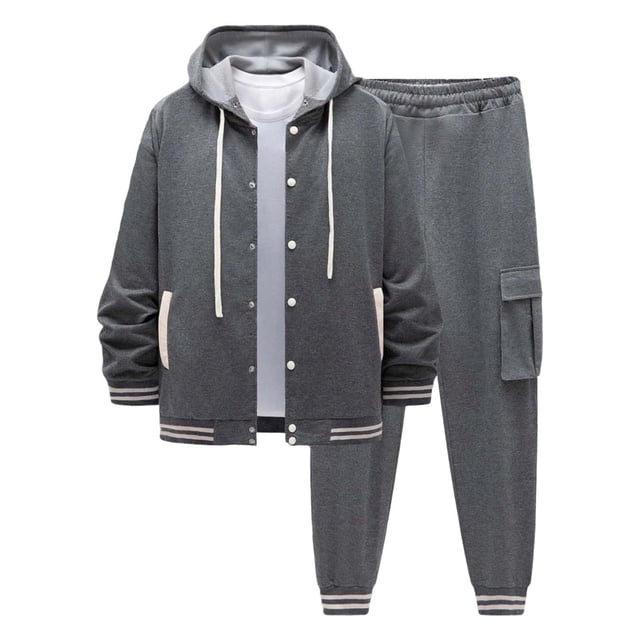 DHFJKG Mens Tracksuit 2 Piece Set Hoodie Button Front Baseball Jacket With Drawstring Ankle-Tied Pants Athleisure Sportswear Soft Outfit