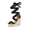 thumbnail image 1 of BLISSFUL STEP Sandales pour Femmes en Faux Suède à Plateforme Compensée à Lacets à Bout Ouvert Noir 7,5, 1 of 8