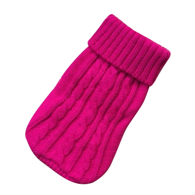 Kcodviy Clothes Winter Jacket Sweater for small dogs and cats, featuring a vibrant pink cable-knit design. This polyester pet sweater is ideal for winter travel or home use, providing warmth and comfort. Suitable for small to medium-sized pets, it functions as a stylish dog coat or pet clothing.