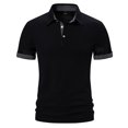 thumbnail image 2 of Weiqiqre T-shirt pour Hommes Patchwork Décontracté Col Rabattu Manches Courtes T-shirt Chandail Blouse Parfait pour l'Été, 2 of 7