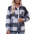 thumbnail image 1 of Penkiiy Veste Sans Capuche Ample à Carreaux Imprimée pour Femme m Bleu, 1 of 9