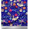 thumbnail image 1 of Soimoi Moss Tissu Georgette Floral, Tissu Imprimé Dessin Animé Rabbit & Porcupine 1 Yard 42 Pouces de Large, 1 of 4