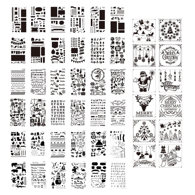 48 Pieces Kids Drawing Template Kit Alphabet Number Pattern Christmas Drawing Template Reusable for DIY Craft Journal Notebook Diary Scrapbook Planner Decoration Woodcut Pen Tools