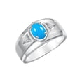 thumbnail image 3 of RYLOS Men's Rings Sterling Silver Classic 7X5MM Oval Gemstone & Diamond Ring Turquoise December Birthstone Rings For Men, Men's Rings, Silver Rings, Size 11, 3 of 7