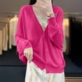 thumbnail image 4 of Womens Button Down Knit Cardigans Long Sleeve V Neck Casual Cardigan Sweaters Light Weight Loose Lounge Wear Fall Hot Pink, L, 4 of 5