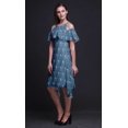 thumbnail image 3 of Bimba Blue Geometric Printed Womens Ruffle Front Cold Shoulder Swing Shift Dress - X-Large, 3 of 6