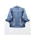 thumbnail image 3 of YiZYiF Veste en Denim Courte Colorée à Manches 3/4 pour Femme, Veste Délavée Légère, Manteau à Revers, Veste en Jean Boutonnée, Bleu Pâle TTG, 3 of 7