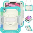 thumbnail image 1 of Case for iPad Mini 7 A17 Pro 2024/Mini 6 2021 8.3 Inch 7th/6th Gen with Screen Protector, 360 Degree Rotating Kickstand Hand Strap Shockproof Cover with Shoulder Strap, Rainbow Blue, 1 of 7