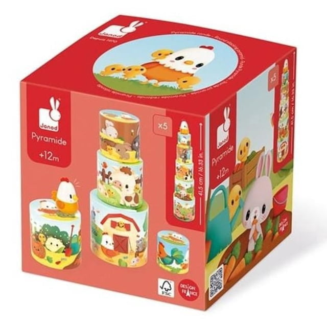 Janod - Farm: My First Pyramid - Hen - Wooden toy - 12 months +
