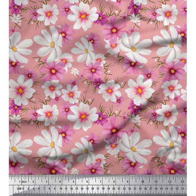 Soimoi Poly Georgette Fabric Cosmos Floral Print Sewing Fabric Yard 42 Inch Wide