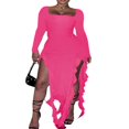 thumbnail image 2 of Women Long Dress  Long Sleeve Square Neck Slit Dress Irregular Ruffled Dress Cocktail Dress, 2 of 6