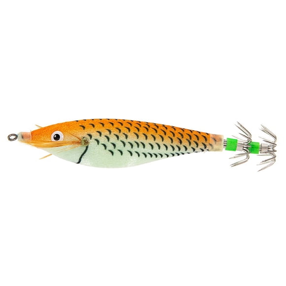 Hameçon à Calmar 8 cm Leurre Crevette en Bois Lumineux Hameçon à Calmar Yeux 3D Jigging Simulé Appât Pieuvre Appâts Artificiels Leurres de Pêche
