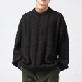 thumbnail image 1 of Cameland Chandail d'Hiver Épais Décontracté Mode Couleur Unie Texture Manches Longues Col Rond pour Hommes, 1 of 5