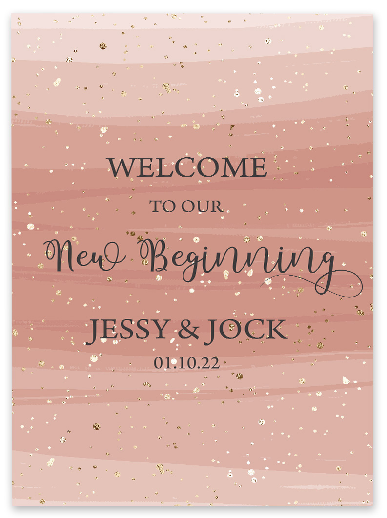 Darling Souvenir MADE WITH LOVE Personalized Welcome Sign/ Banner, Welcome To Our New Beginning Custom Brush Stroke Wedding, Engagement Party Sign - 18x12