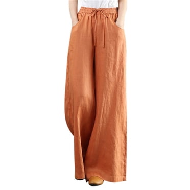 Fgnfyis Pantalon Femme Été Taille Haute Palazzo Jambe Grand Long Pantalon avec Poche Lin Orange TTG
