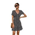 thumbnail image 1 of New Women's Print Floral Dress Dot Color Sexy V-Neck Patchwork Ruffles Beach Style Office Lady New Mini Vestido, 1 of 2