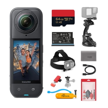 Insta360 X5 8K 360 Waterproof Action Camera |  1/1.28" Sensors, PureVideo AI, Stabilization, 185-Min Battery Life, Rugged Build (CINSAAHA_X501) + 50-in-1 Accessory Kit + 64GB Card + More