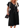thumbnail image 2 of Women‘s Wide Leg Jumpsuits Buttons Front V Neck Rompers Summer Loose Fit Playsuit with Belt Pockets, 2 of 6