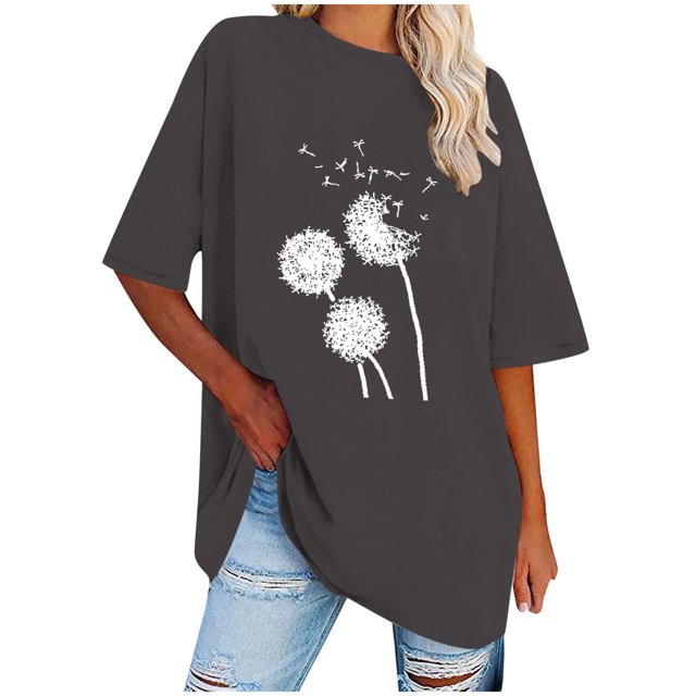 Blouses pour Femmes T-Shirt Décontracté à Col Rond Imprimé pour Femmes Haut Ample à Manches Courtes Blouse