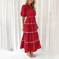 thumbnail image 4 of Robes pour Femmes 2024 Été Robe Chemise Oversize Manches Courtes Bouffantes à Volants Superposés Fluide Longue Maxi Robes Rabais de 50 % Liquidation!, 4 of 9