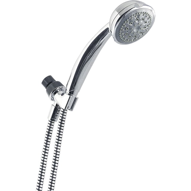Peerless Douche à Main à 5 Réglages en Chrome avec Poignée Courbée et Tête de Jet Ronde, Dotée de Buses de Pulvérisation en Caoutchouc Souple à Nettoyage Tactile, Connectée à un Tuyau Métallique flexible de 60 Pouces, Certifiée WaterSense pour l'Efficacité de l'Eau et Plusieurs Réglages de Pulvérisation, Convient à des Tâches Polyvalentes de Douche et de Nettoyage.