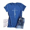 thumbnail image 3 of T-Shirt pour Femmes à Col Rond, Manches Courtes, Blouse Décontractée, Haut Court à Lettres pour Femmes, Bleu, P, 3 of 7