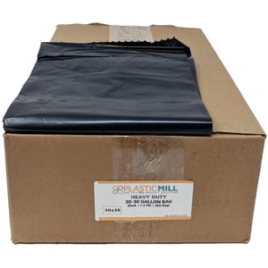 PlasticMill Heavy Duty Trash Bags - Black Garbage Bags - Plastic Trash Bags - Tall Trash Bags, Trash Can Liners - 20-30 Gallon Large Kitchen Trash Bags, 1.2 Mil, 30"x36" (250-Count)