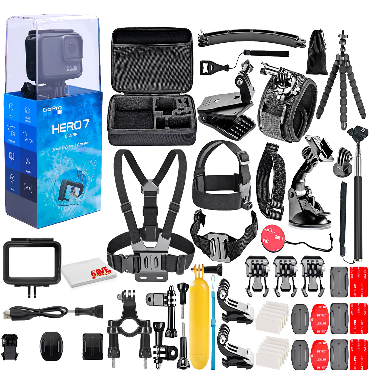 GoPro HERO7 Black - With 64GB Micro Sd Card and 50 Piece Accessory