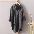 thumbnail image 4 of Pompotops Women's Linen Shirt Roll-Up Sleeve Tops Button Irregular Tunic Pockets Blouse Clearance, 4 of 4