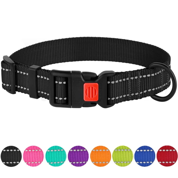 CollarDirect Reflective Dog Collar Safety Nylon Collars for X Large Dogs with Buckle, Black