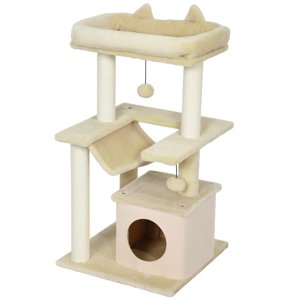CoSoTower 39.25'' Chat Tree Tower Maison de chat à plusieurs niveaux avec scratching post Condo Hammock Bed Ball Toy - Béige
