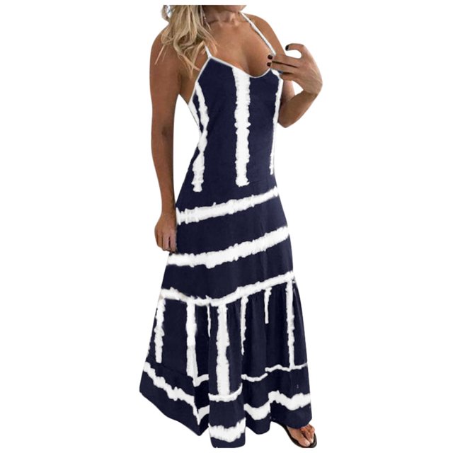 Cameland Robe Décontractée pour Femme Grande Taille, Imprimé Marguerites, Col en V, Sans Manches, Ample, Longueur Genou, Bleu Foncé, m