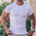 thumbnail image 3 of BOBOGOJP Chemises Classiques à Manches Courtes pour Hommes Mode Printemps Été Col Rond Uni Pull Manches Courtes Hauts (Blanc,TTG), 3 of 4