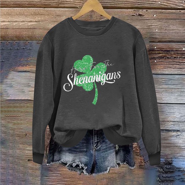 Levmjia T-Shirts pour Femmes de la Saint-Patrick Hauts Vert Trèfle Col Rond Imprimé Haut à Manches Longues Chandails