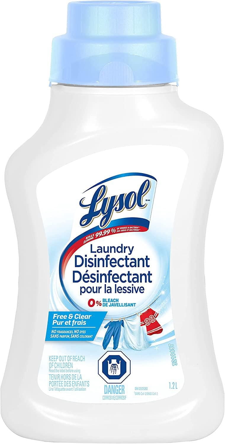 Lysol Désinfectant à lessive gratuit et transparent, sans parfum, sans colorants, 0 % d'eau de Javel, tue 99,9 % des virus et bactéries, 1.2 l