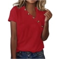 thumbnail image 1 of Jsaierl Womens Button Front Tops Solid Color Short Sleeve V Neck Shirts Basic Summer Relaxed Blouses Casual Going Out Holiday Tees, 1 of 5