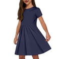 thumbnail image 1 of Robes pour Filles Enfants Mode Uni Col Rond Manches Courtes Décontracté Confortable Robe avec Poches Robes pour Tout-Petits Marine 5 Ans-6 Ans, 1 of 6